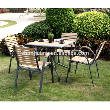 Comfortable plastic wood outdoor patio furniture aluminum frame wooden dining table and chair garden set